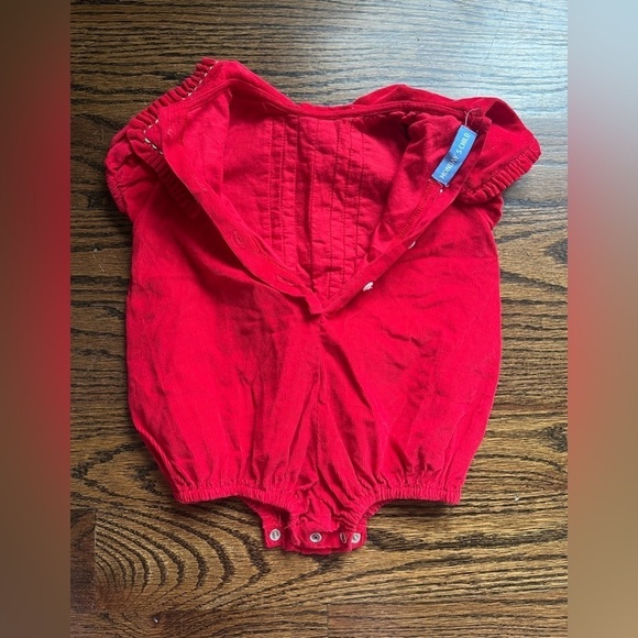 Monday’s Child Red Corduroy Romper Sz. 6-9 mo Christmas trees print - Picture 3 of 3